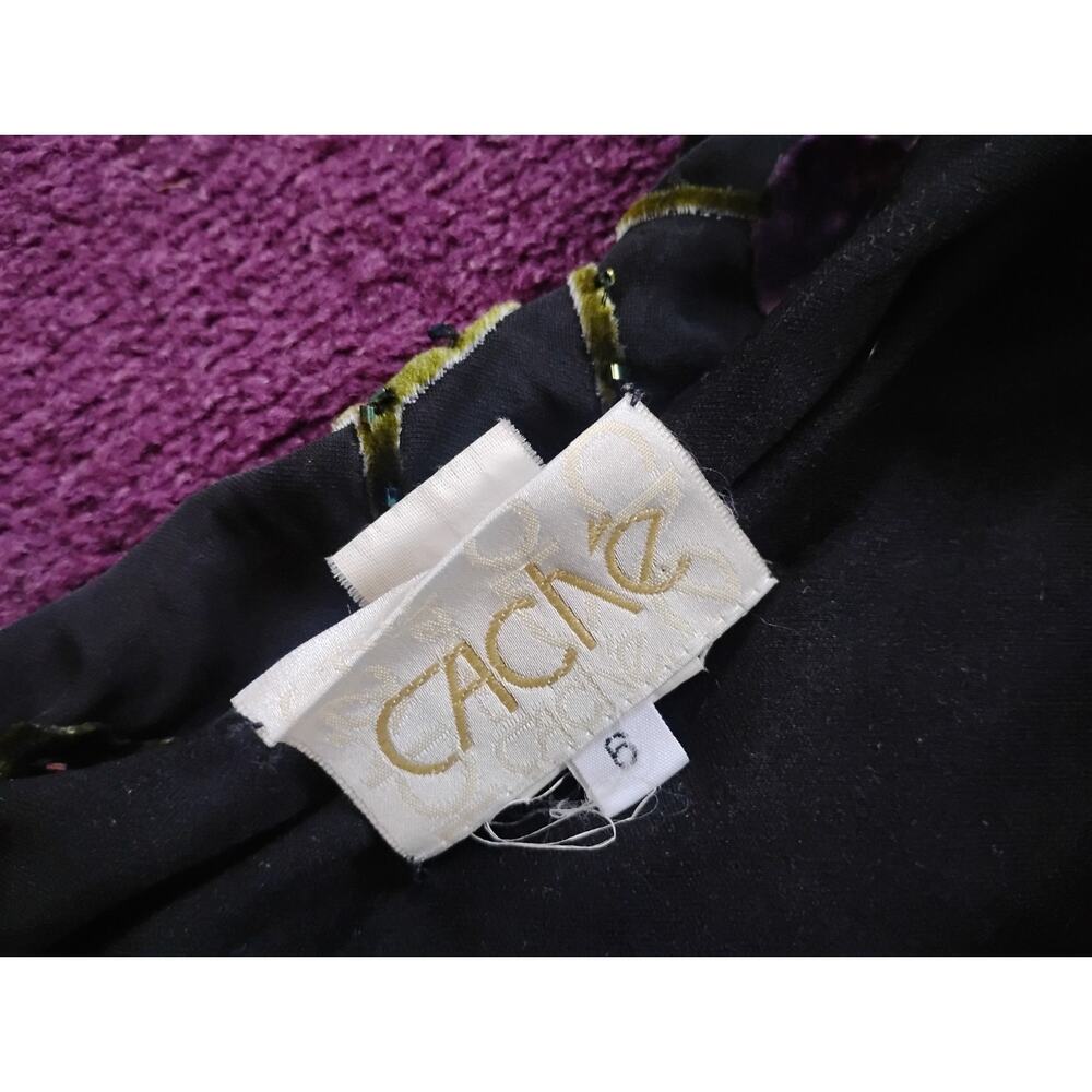 Vintage Women's Size 6 Cache Floral Beaded Dress Full Length Black Silk? Velvet - Picture 6 of 10
